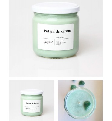 Putain de Karma - bougie pierre naturelle aventurine verte - sathyne
