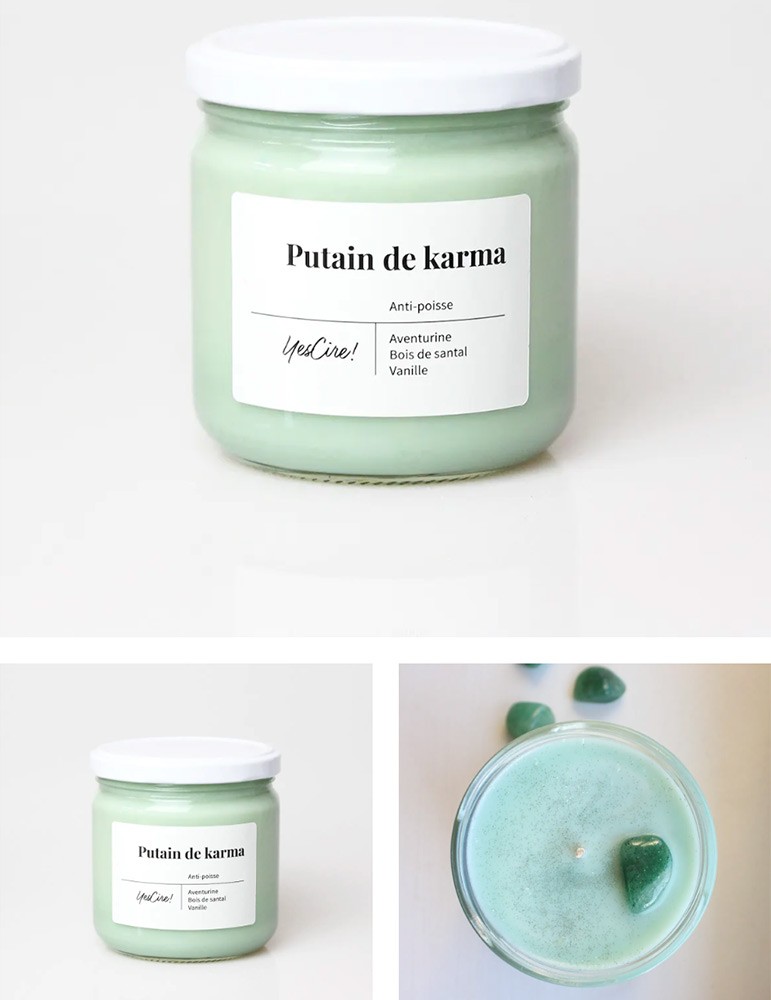 Putain de Karma - bougie pierre naturelle aventurine verte - sathyne