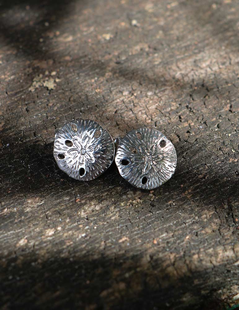 boucles d'oreilles en argent rhodié dollar des sables sathyne bijoux