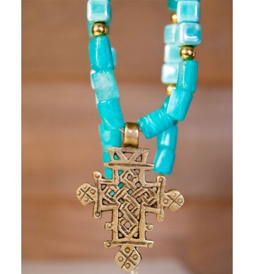 collier ethnique bleu amazonite bijoux sathyne