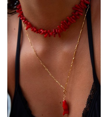 collier corail rouge portée sathyne bijoux