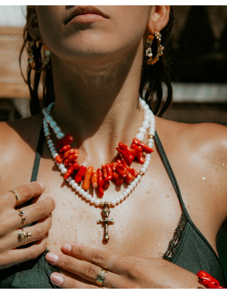 collier corail rouge er perles de cultures sathyne bijoux